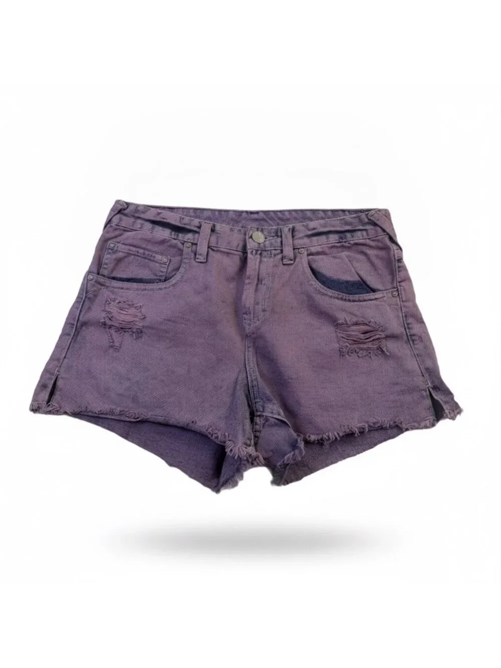 Free People Womens Purple Cotton Distressed Frayed Hem Denim Shorts W29